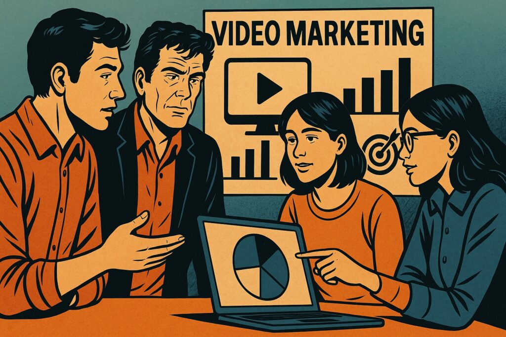 Illustrazione in stile fumetto italiano con consumatori intenti a usare lo smartphone in vari contesti: informazioni, acquisto, navigazione, tutorial.