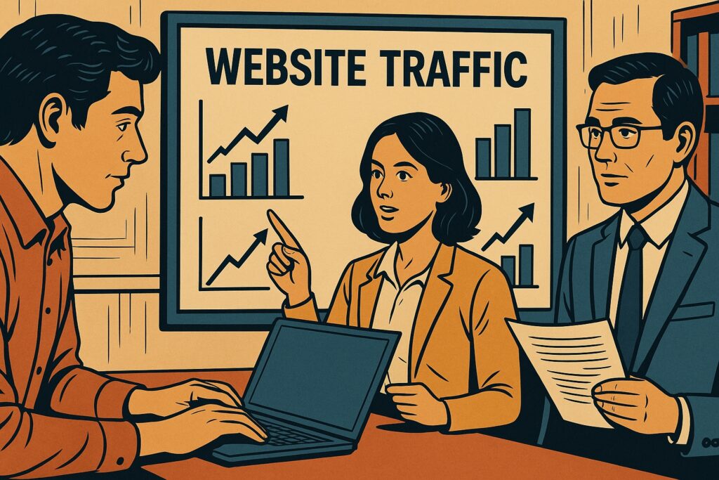 Illustrazione in stile fumetto italiano di un piccolo team (2–3 persone) che gestisce un e-commerce (una persona al PC, un’altra prepara pacchi).