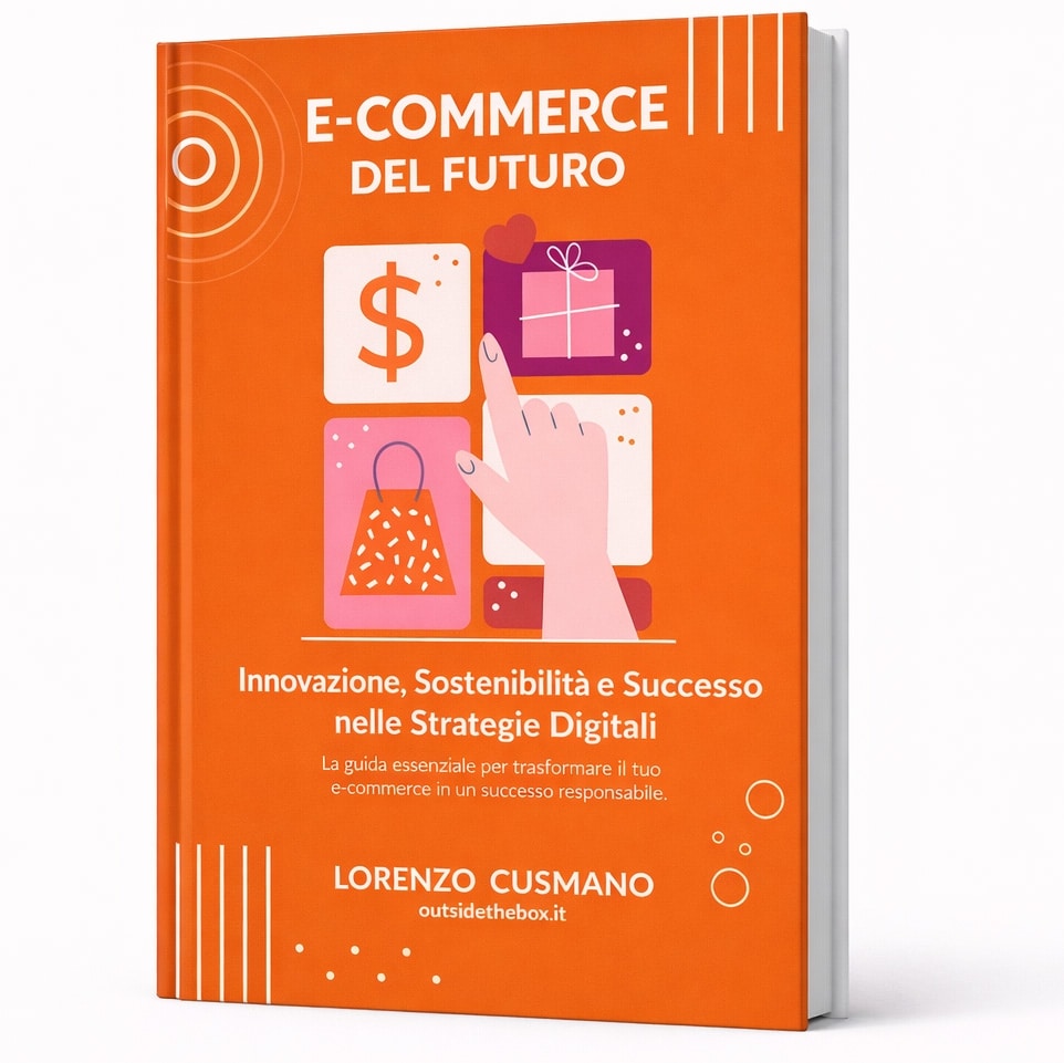 Copertina del libro “E-commerce del Futuro” di Lorenzo Cusmano, guida strategica su innovazione, sostenibilità e successo nelle strategie digitali.