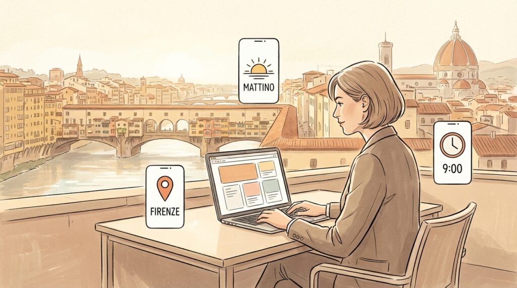 Professionista a Firenze lavora su layout modulare per sito web PMI con UX contestuale