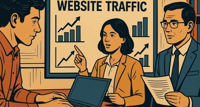 Illustrazione in stile fumetto italiano di un piccolo team (2–3 persone) che gestisce un e-commerce (una persona al PC, un’altra prepara pacchi).